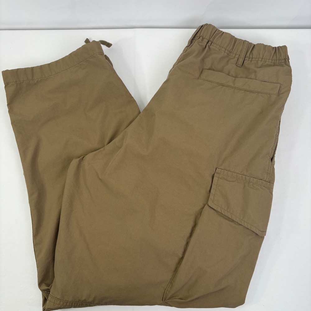 Uniqlo U Mens Wide Fit Cargo Pants Khaki Drawstring Waist Hem Medium 30x28.5